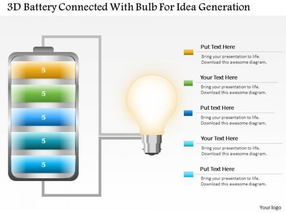 Business Diagram 3d Battery Connected With Bulb For Idea Generation PowerPoint Slide Business Diagram 3d Battery Connected With Bulb For Idea Generation PowerPoint Slide