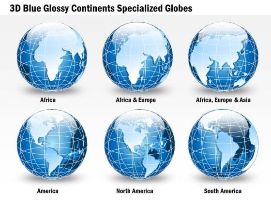 Business Diagram 3d Blue Glossy Continents Specialized Globes Presentation Template