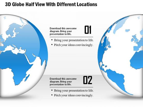 Business Diagram 3d Globe Half View With Different Locations Presentation Template
