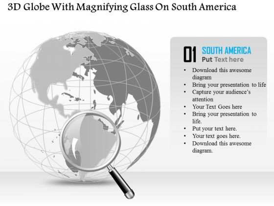 Business Diagram 3d Globe With Magnifying Glass On South America Presentation Template Business Diagram 3d Globe With Magnifying Glass On South America Presentation Template