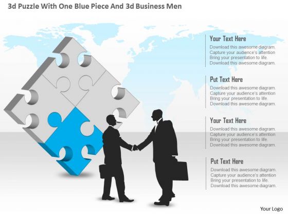 Business Diagram 3d Puzzle With One Blue Piece And 3d Business Men Presentation Template Business Diagram 3d Puzzle With One Blue Piece And 3d Business Men Presentation Template