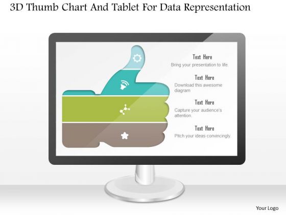 Business Diagram 3d Thumb Chart And Tablet For Data Representation PowerPoint Slide