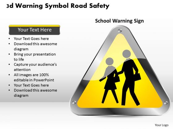 Business Diagram 3d Warning Symbol Road Safety Presentation Template