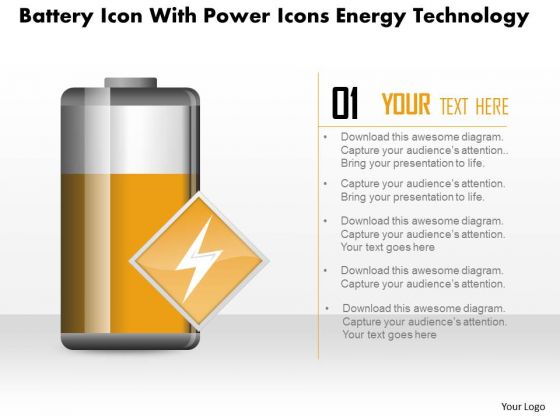 Business Diagram Battery Icon With Power Icons Energy Technology PowerPoint Slide