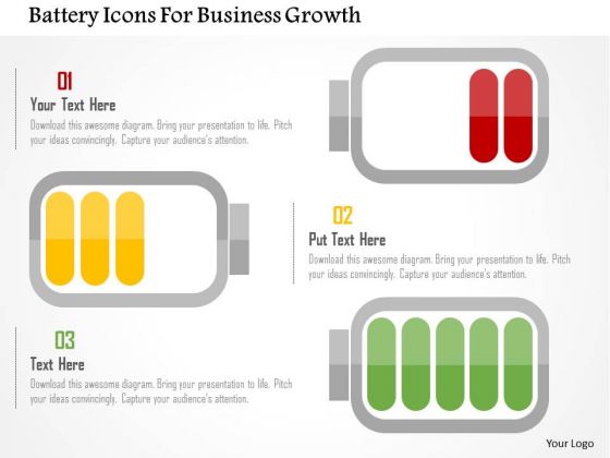 Business Diagram Battery Icons For Business Growth PowerPoint Templates