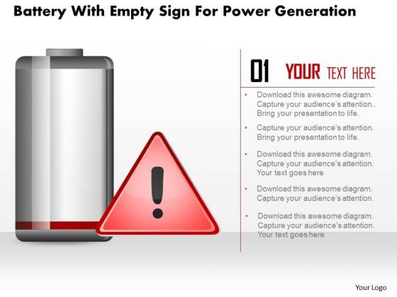 Business Diagram Battery With Empty Sign For Power Generation PowerPoint Slide
