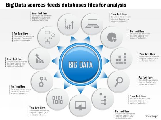 Business Diagram Big Data Sources Sensors Feeds Databases Files For Analysis Ppt Slide