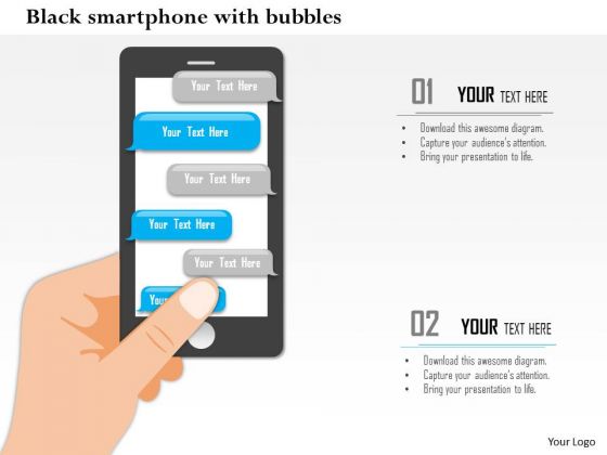 Business Diagram Black Smart Phone With Speech Bubbles For Communication Presentation Template Business Diagram Black Smart Phone With Speech Bubbles For Communication Presentation Template