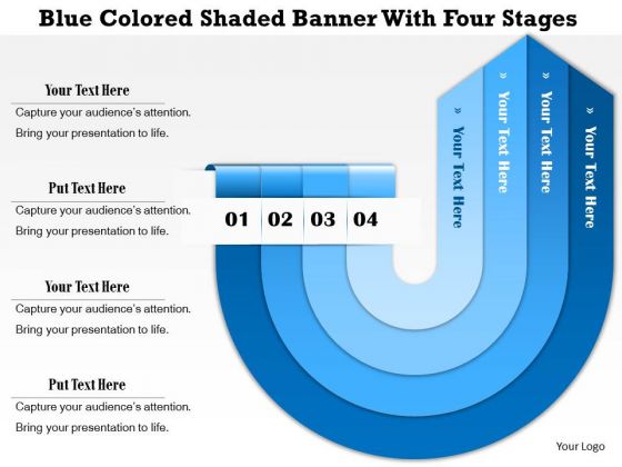 Business Diagram Blue Colored Shaded Banner With Four Stages Presentation Template