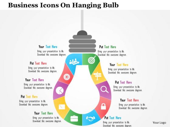 Business Diagram Business Icons On Hanging Bulb Presentation Template