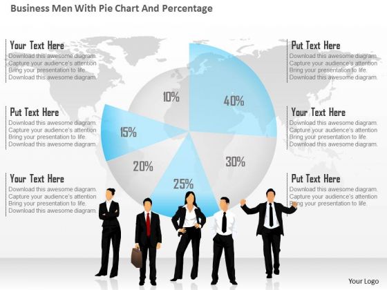 Business Diagram Business Men With Pie Chart And Percentage Presentation Template