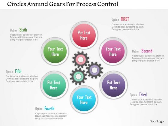 Business Diagram Circles Around Gears For Process Control Presentation Template