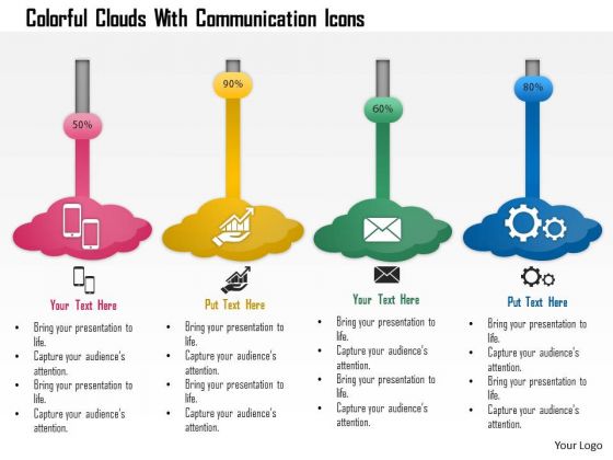 Business Diagram Colorful Clouds With Communication Icons Presentation Template