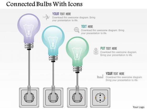 Business Diagram Connected Bulbs With Icons Presentation Template