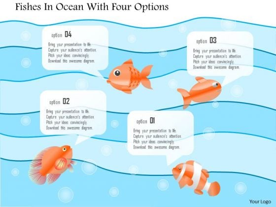Business Diagram Fishes In Ocean With Four Options Presentation Template
