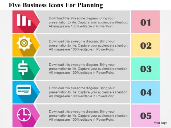 Business Diagram Five Business Icons For Planning Presentation Template