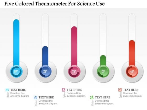 Business Diagram Five Colored Thermometer For Science Use Presentation Template