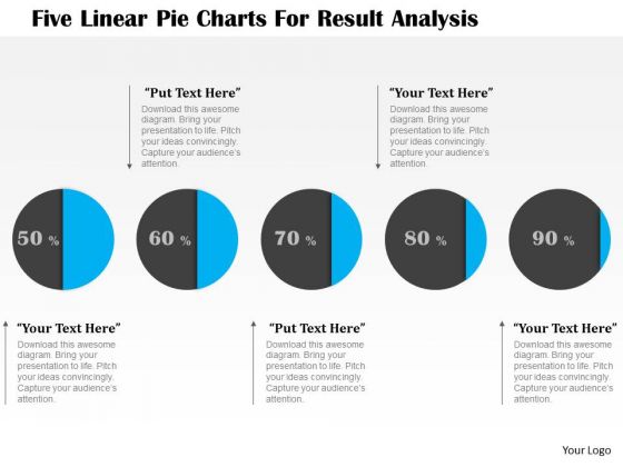 Business Diagram Five Linear Pie Charts For Result Analysis Presentation Template