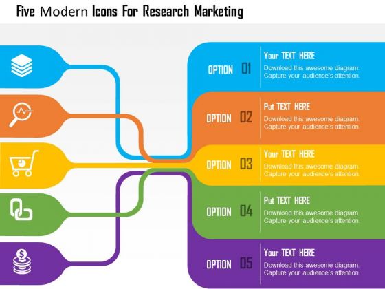 Business Diagram Five Modern Icons For Research Marketing Presentation Template