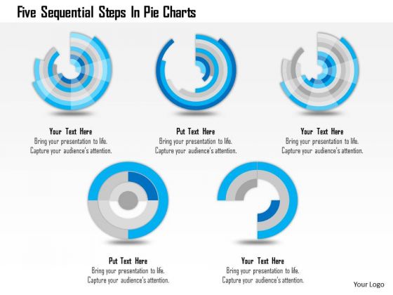 Business Diagram Five Sequential Steps In Pie Charts Presentation Template