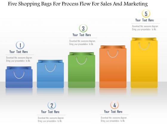 Business Diagram Five Shopping Bags For Process Flow For Sales And Marketing Presentation Template