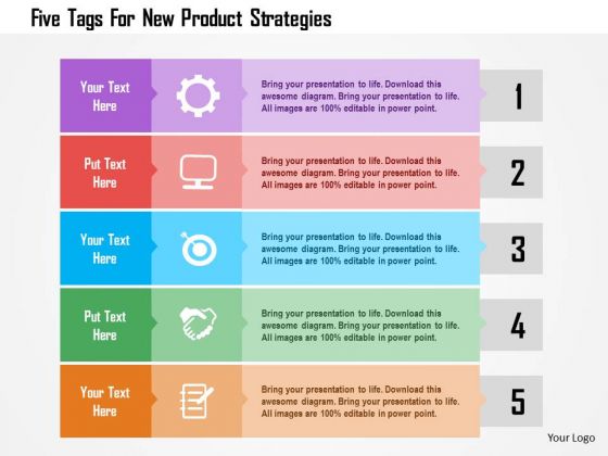 Business Diagram Five Tags For New Product Strategies Presentation Template