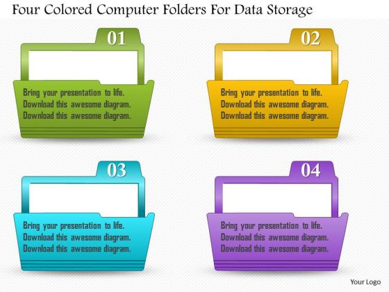Business Diagram Four Colored Computer Folders For Data Storage Presentation Template Business Diagram Four Colored Computer Folders For Data Storage Presentation Template