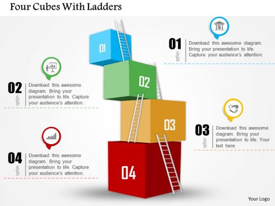 Business Diagram Four Cubes With Ladders Presentation Template