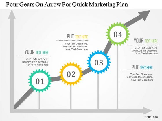 business diagram four gears on arrow for quick marketing plan