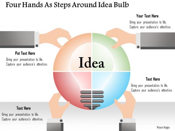 Business Diagram Four Hands As Steps Around Idea Bulb Presentation Template Business Diagram Four Hands As Steps Around Idea Bulb Presentation Template