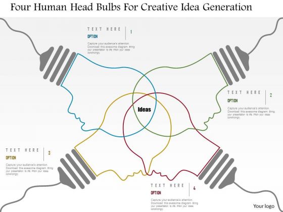 Business Diagram Four Human Head Bulbs For Creative Idea Generation Presentation Template