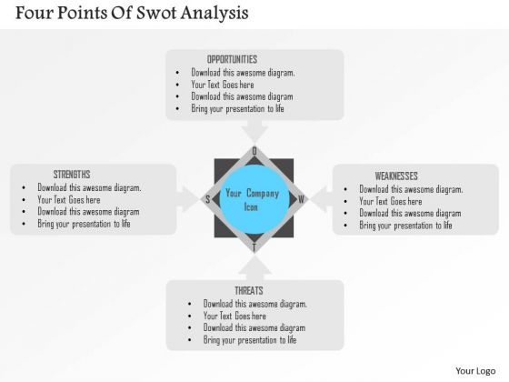 Business Diagram Four Points Of Swot Analysis Presentation Template