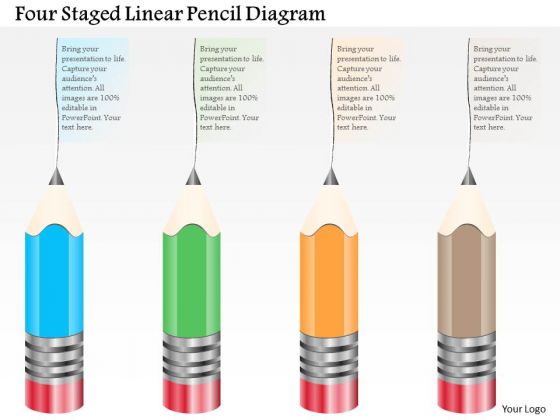 Business Diagram Four Staged Linear Pencil Diagram Presentation Template
