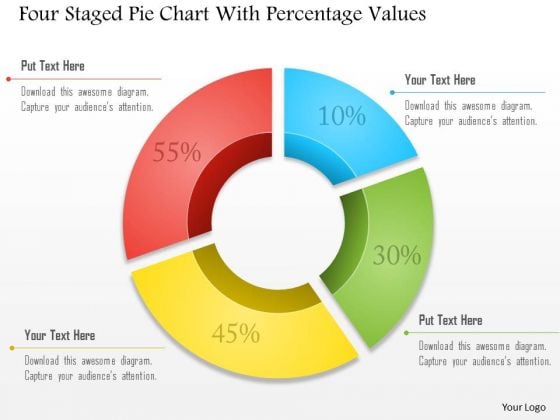 Business Diagram Four Staged Pie Chart With Percentage Values Presentation Template