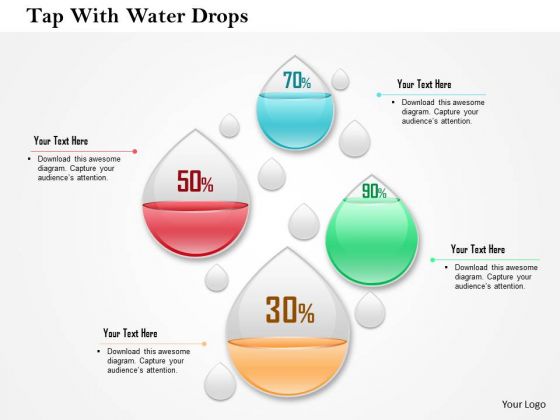 Business Diagram Four Water Drops With Percentage Values Presentation Template