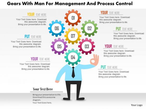 Business Diagram Gears With Man For Management And Process Control Presentation Template