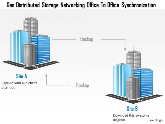 Business Diagram Geo Distributed Storage Networking Office To Office Synchronization Ppt Slide
