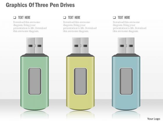 Business Diagram Graphics Of Three Pen Drives Presentation Template
