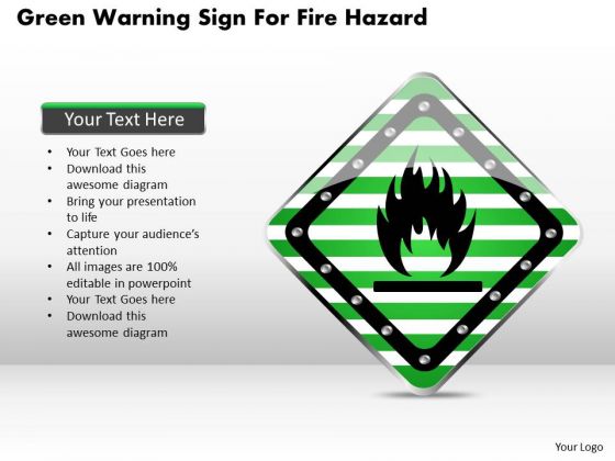 Business Diagram Green Warning Sign For Fire Hazard Presentation Template
