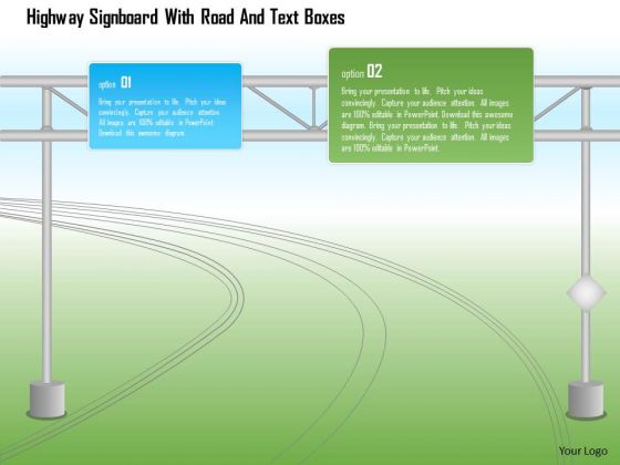 Business Diagram Highway Signboard With Road And Text Boxes PowerPoint Template Business Diagram Highway Signboard With Road And Text Boxes PowerPoint Template