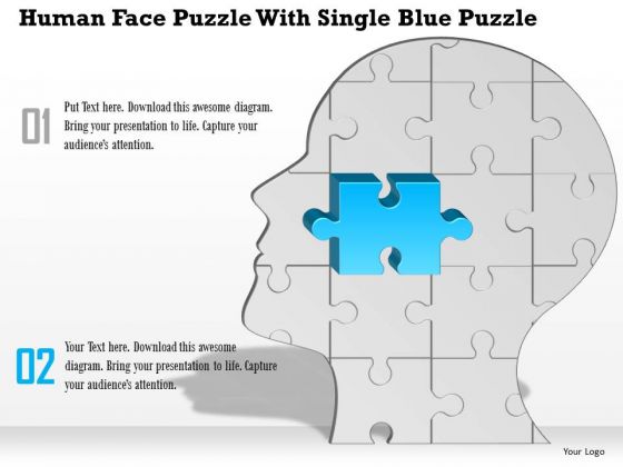 Business Diagram Human Face Puzzle With Single Blue Puzzle Presentation Template Business Diagram Human Face Puzzle With Single Blue Puzzle Presentation Template