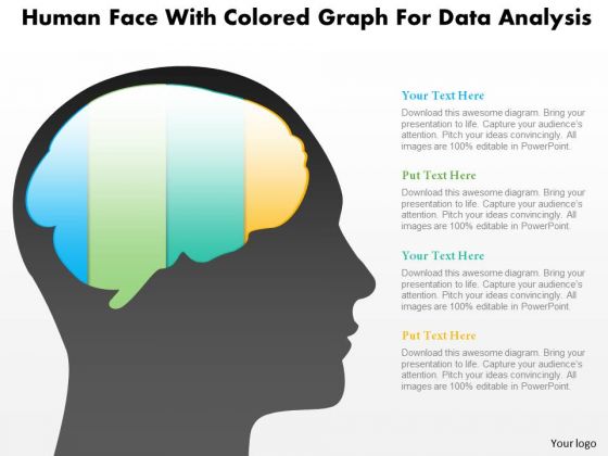 Business Diagram Human Face With Colored Graph For Data Analysis PowerPoint Slide