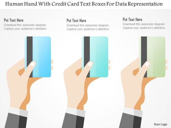 Business Diagram Human Hand With Credit Card Text Boxes For Data Representation Ppt Template