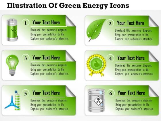 Business Diagram Illustration Of Green Energy Icons Presentation Slide Template