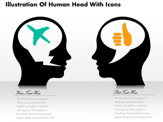 Business Diagram Illustration Of Human Head With Icons Presentation Template