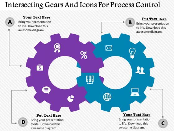 Business Diagram Intersecting Gears And Icons For Process Control Presentation Template
