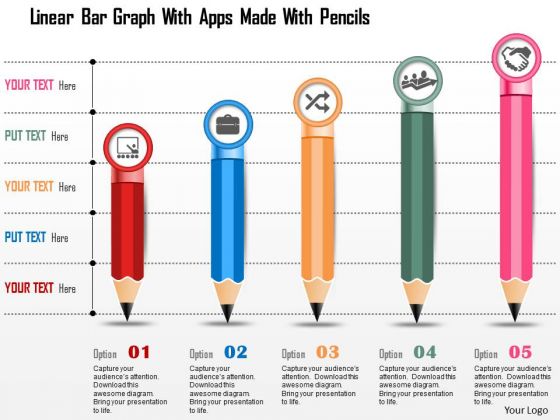 Business Diagram Linear Bar Graph With Apps Made With Pencils Presentation Template