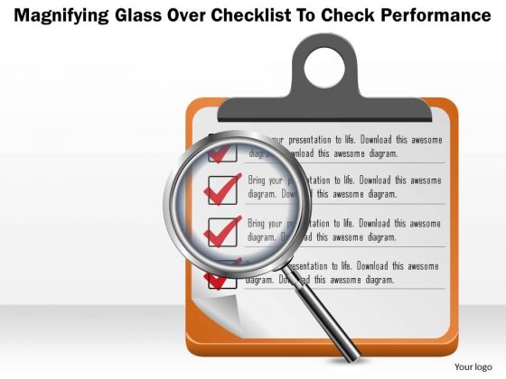 Business Diagram Magnifying Glass Over Checklist To Check Performance Presentation Template Business Diagram Magnifying Glass Over Checklist To Check Performance Presentation Template