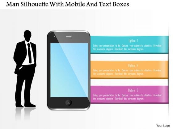 Business Diagram Man Silhouette With Mobile And Text Boxes Presentation Template Business Diagram Man Silhouette With Mobile And Text Boxes Presentation Template