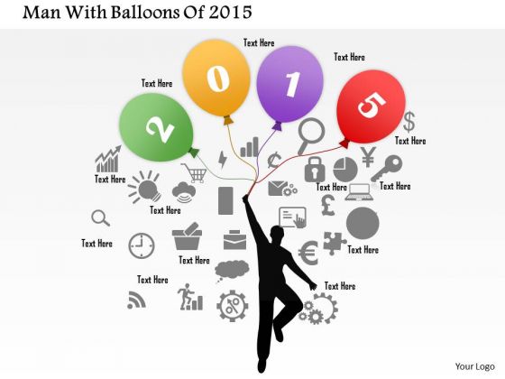 Business Diagram Man With Balloons Of 2015 Presentation Template